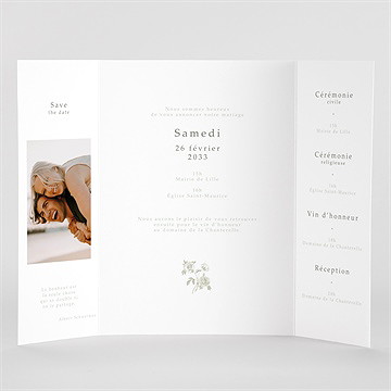 Faire-part mariage fleuri 2 volets - Vue Interieur