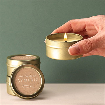 Bougie baptême ichthus kraft adulte or - Bougie allumée