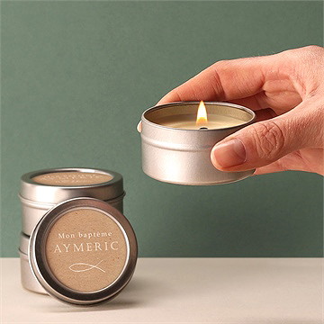 Bougie baptême ichthus kraft adulte argent - Bougie allumée