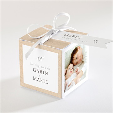 Boîte de dragées baptême frère et soeur duo magnet