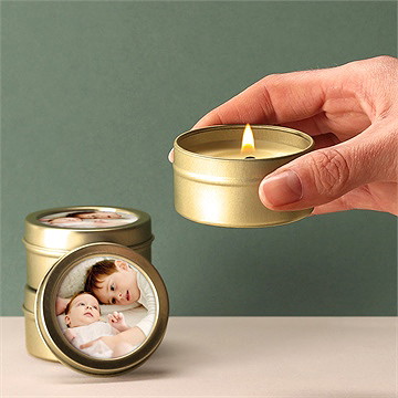 Bougie baptême frère et soeur or - Bougie allumée