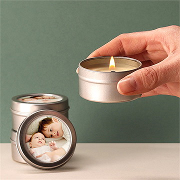 Bougie baptême frère et soeur argent - Bougie allumée