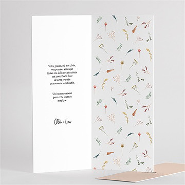 Remerciement mariage art champêtre fleur séchée - Intérieur du faire-part 2