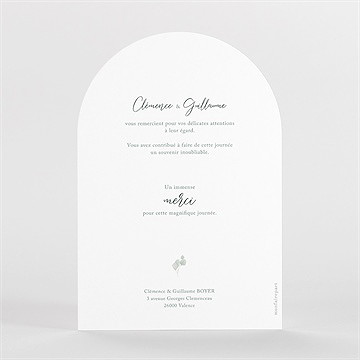 Remerciement mariage lyrisme arche - Dos du faire-part