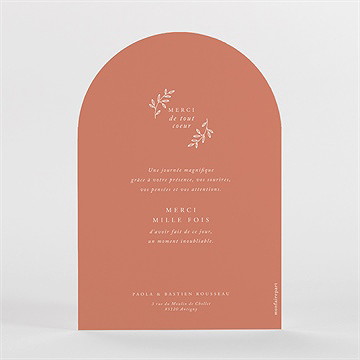 Remerciement mariage douce terracotta arche - Dos du faire-part