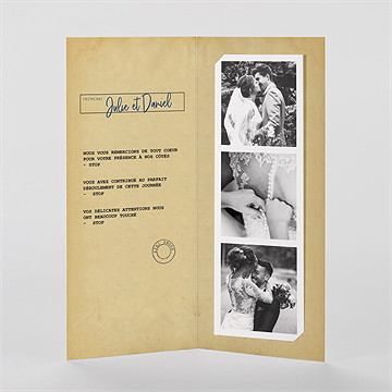 Remerciement mariage notre télégramme photomaton - Intérieur du faire-part