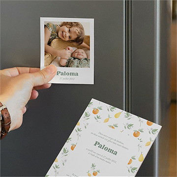 Faire-part naissance motif fruité duo - Mise en situation