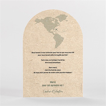 Remerciement mariage billet d'avion arche - Dos du faire-part