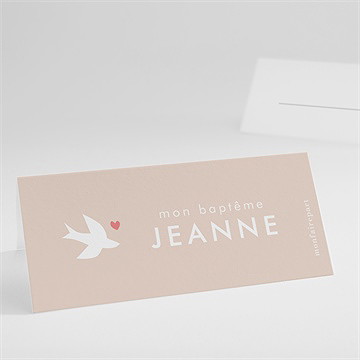 Marque-place baptême colombe beige rosé