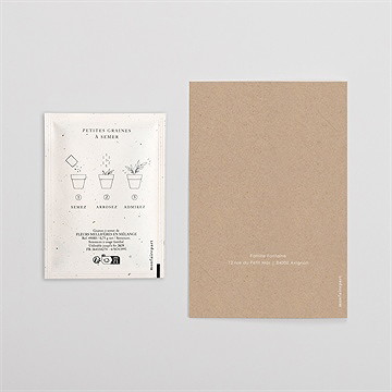 Faire-part naissance kraft garçon avec graines - Dos du faire-part
