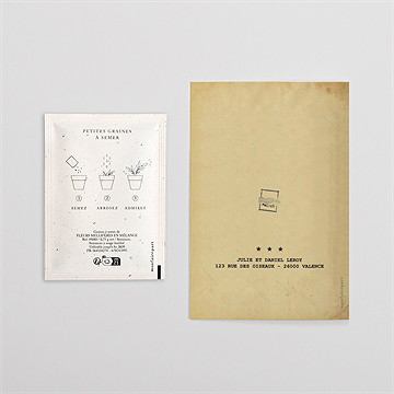 Remerciement mariage notre télégramme avec graines - Dos du remerciement