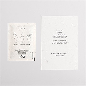 Remerciement mariage pampa avec graines - Dos du remerciement