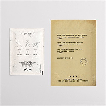 Remerciement mariage notre télégramme graines - Dos du remerciement