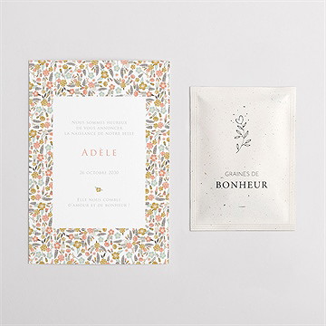 Faire-part naissance belle initiale avec graines - Intérieur du faire-part