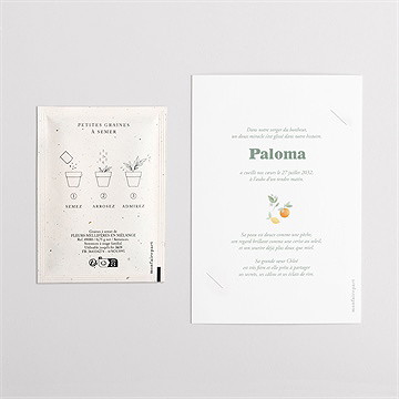 Faire-part naissance motif fruité avec graines - Dos du faire-part