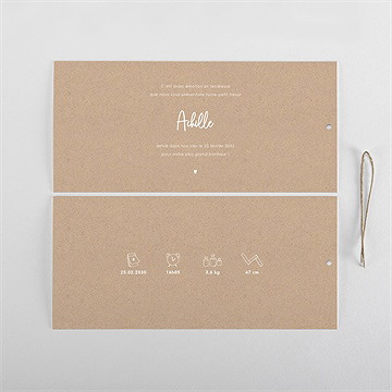 Faire-part naissance kraft garçon pochette - Cartes intérieures recto