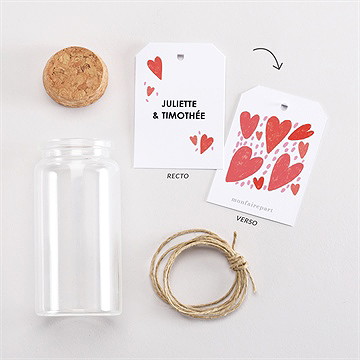 Mignonette mariage coeurs étiquette - Vue d'ensemble