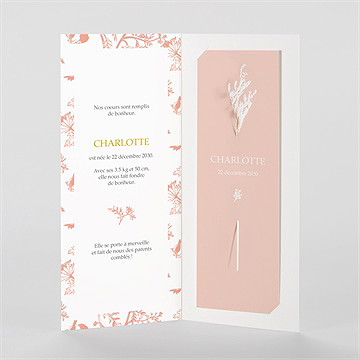 Faire-part naissance notre joie fleur séchée - Vue zoomée