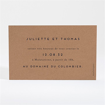 Carton d'invitation mariage jour j kraft - Dos du carton