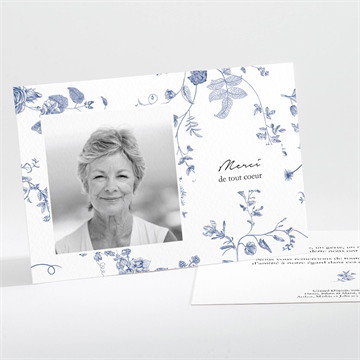 Remerciement décès fleurs bleues paysage