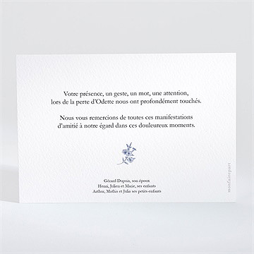 Remerciement décès fleurs bleues paysage - Dos du carton
