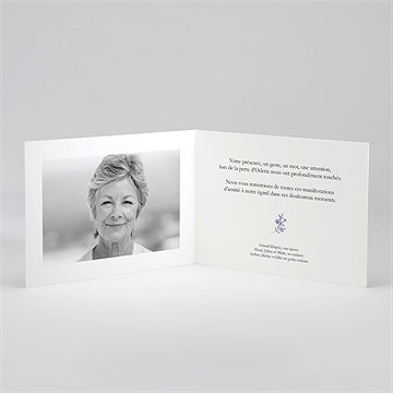 Remerciement décès fleurs bleues plié - Intérieur du remerciement