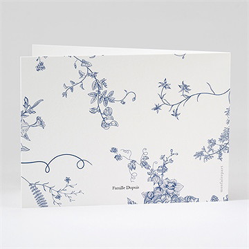 Remerciement décès fleurs bleues plié - Dos du remerciement