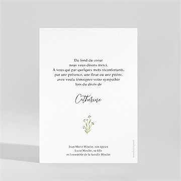 Remerciement décès délicates fleurs portrait - Dos de la carte