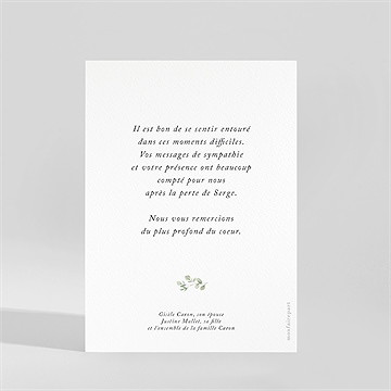 Remerciement décès moderne végétal avec photo - Dos de la carte