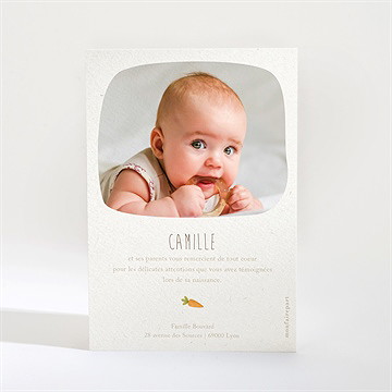 Remerciement naissance lapin mondoudou - Dos de la carte