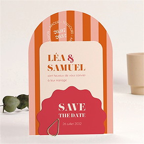 Faire-part mariage orange et fuchsia