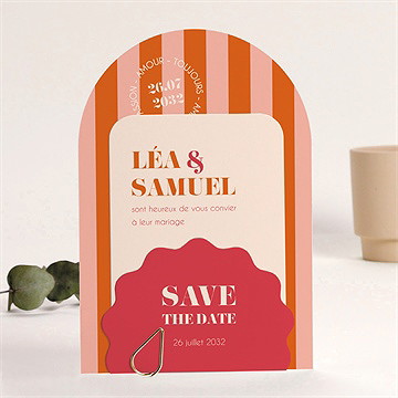 Faire-part mariage orange et fuchsia