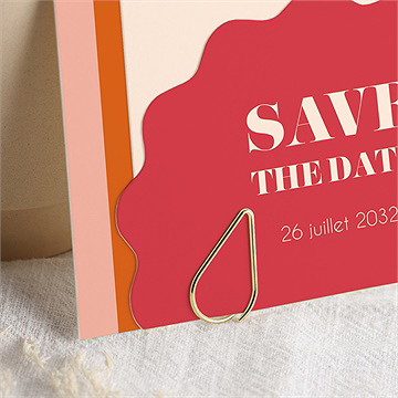 Faire-part mariage orange et fuchsia - Détail du faire-part