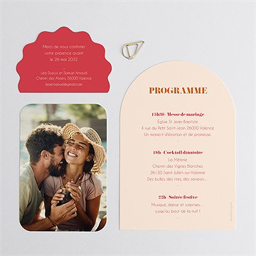 Faire-part mariage orange et fuchsia - Dos du faire-part