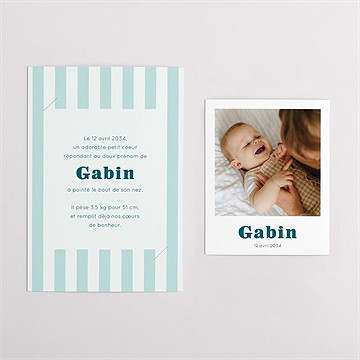 Faire-part naissance rayures marines duo - Vue d'ensemble