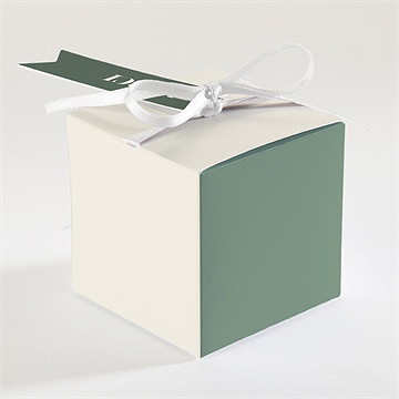 Boîte de dragées mariage tons vert sauge - Dos de la boîte