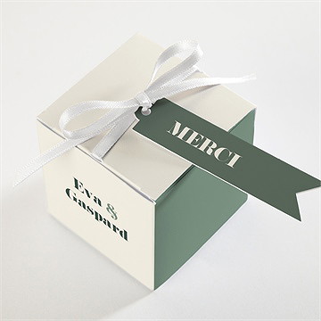 Boîte de dragées mariage tons vert sauge - Dessus de la boîte