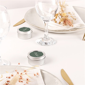 Bougie mariage vert sauge argent - Mise en situation