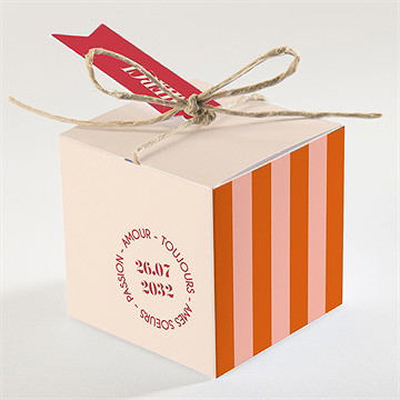 Boîte de dragées mariage orange et fuchsia - Dos de la boîte