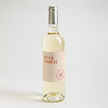 Etiquette de bouteille mariage orange et fuchsia - Mise en situation