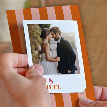 Remerciement mariage orange et fuchsia superposé