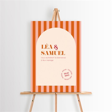 Panneau bienvenue orange et fuchsia superposé