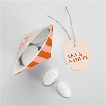 Boîte de dragées mariage orange et fuchsia étui - Intérieur de la boîte