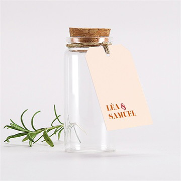 Mignonette mariage orange et fuchsia étiquette