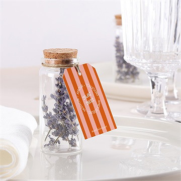 Mignonette mariage orange et fuchsia étiquette - Mise en situation