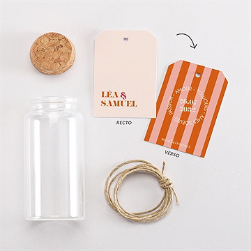 Mignonette mariage orange et fuchsia étiquette - Vue d'ensemble