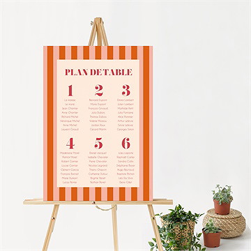 Plan de table mariage orange et fuchsia - Mise en situation