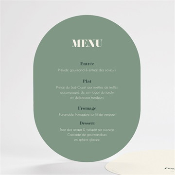 Menu mariage vert sauge étui
