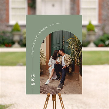 Panneau bienvenue tons vert sauge - Mise en situation