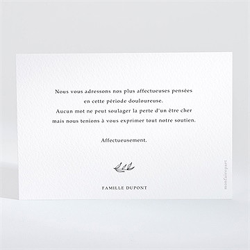 Carte de condoléances décès sa présence - Dos du carton